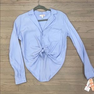 GB | NEW Blue Button Down Tie Blouse